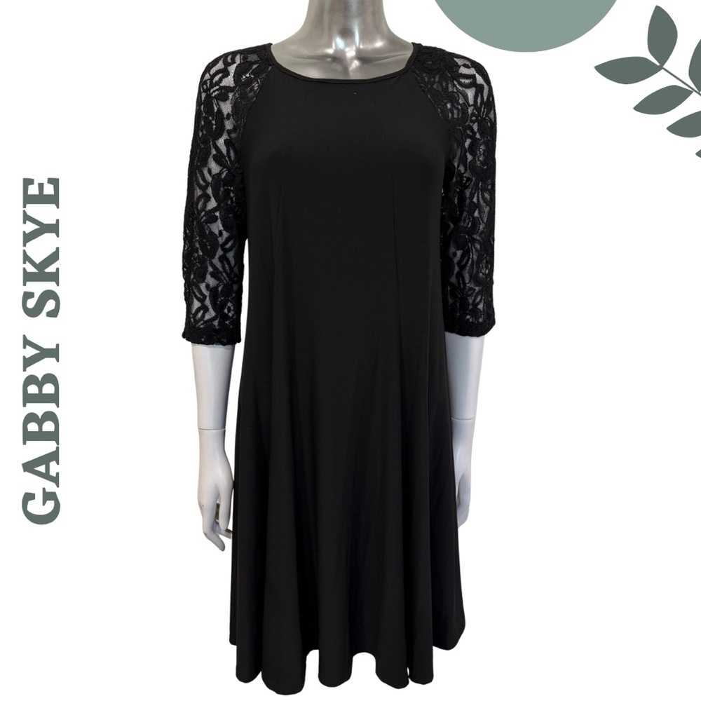 Gabby Skye Black Lace Sleeve A-Line Dress – Size 10